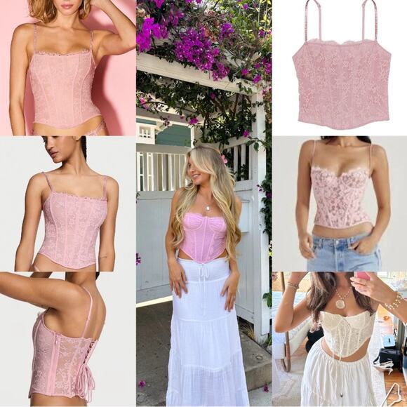 VICTORIA’S SECRET Very Sexy Twinkle Strap Lace Corset Top Rose Pink Coquette S - Picture 3 of 14